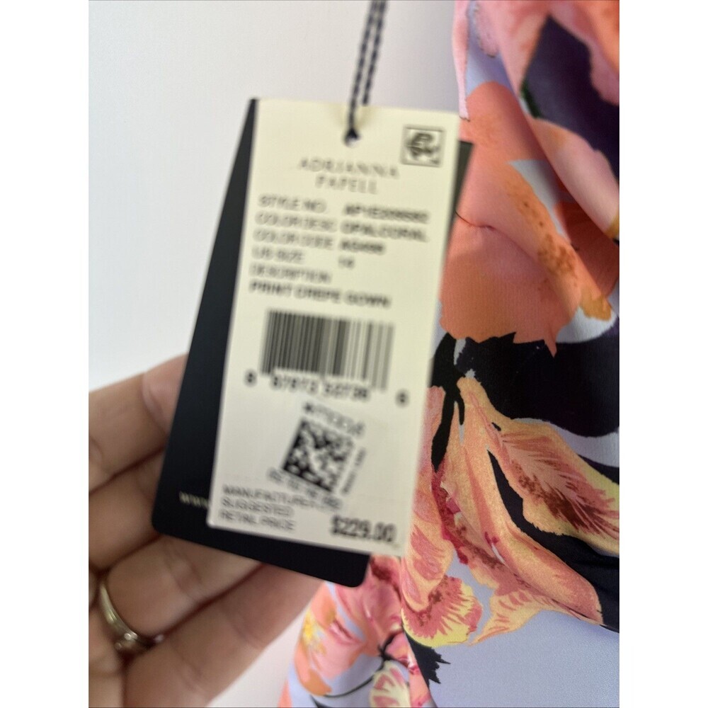 Adrianna‎ Papell Dress Maxi Mermaid Opal Coral Print Crepe Gown Tags Womens 14 - Picture 11 of 16